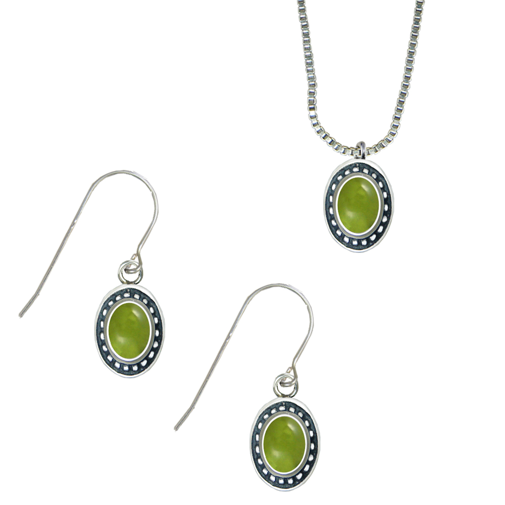Sterling Silver Petite Necklace Earrings Set Peridot